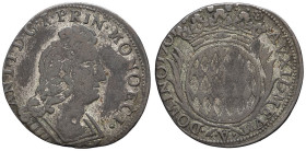 MONACO - MONACO
Antoine Ier (1701-1731). Pezzetta de 2 sols et demi aux palmes 1701, Monaco.
G.MC89 - CC.143 ; Billon - 4,00 g - 25 mm - 6 h
TB.