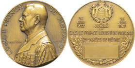 MONACO - MONACO
Louis II (1922-1949). Médaille, 25 années de règne, par Pierre Turin 1947, Paris.
Bronze - 192,49 g - 71,5 mm - 12 h
Poinçon (corne) B...