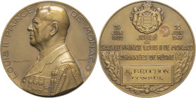 MONACO - MONACO
Louis II (1922-1949). Médaille, 25 années de règne, par Pierre Turin 1947, Paris.
Bronze - 187,91 g - 71,5 mm - 12 h
Attribué au rever...