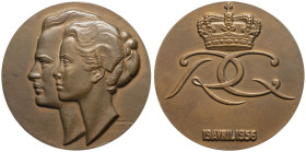 MONACO - MONACO
Rainier III (1949-2005). Médaille, mariage princier, par Lagriffoul 19 avril 1956, Paris.
Bronze - 47,03 g - 41 mm - 12 h
Poinçon (cor...