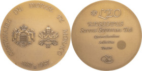 MONACO - MONACO
Rainier III (1949-2005). Médaille, centenaire du diocèse de Monaco 1987, Paris.
Bronze - 193,47 g - 72 mm - 12 h
Poinçon 1987 (corne) ...