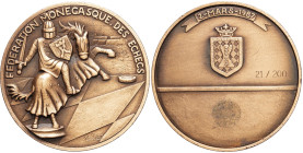MONACO - MONACO
Rainier III (1949-2005). Médaille, fédération monégasque des échecs, par M. Sbirazoli 1987.
Bronze - 59,03 g - 49 mm - 12 h
Exemplaire...