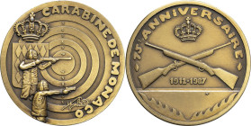 MONACO - MONACO
Rainier III (1949-2005). Médaille, 75e anniversaire des carabiniers de Monaco, par M. Sbirazoli 1987.
Bronze - 59,64 g - 50 mm - 12 h
...