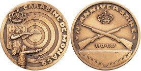 MONACO - MONACO
Rainier III (1949-2005). Médaille, 75e anniversaire des carabiniers de Monaco, par M. Sbirazoli 1987.
Bronze - 60,40 g - 50 mm - 12 h
...