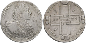 RUSSIE - RUSSIA
Pierre Ier le Grand (1689-1725). Rouble 1723, Moscou (red mint).
Bitkin 886 - Dav.1658 ; Argent - 28,37 g - 40 mm - 12 h
Croix de Sain...