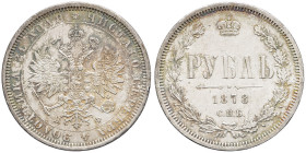 RUSSIE - RUSSIA
Alexandre II (1855-1881). Rouble 1878 HФ, СПБ, Saint-Pétersbourg.
Bitkin 92 ; Argent - 20,75 g - 35,5 mm - 12 h
De minimes marques de ...
