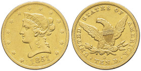 USA - UNITED STATES OF AMERICA
République fédérale des États-Unis d’Amérique (1776-à nos jours). 10 dollars Liberty, sans devise 1851, O, La Nouvelle-...