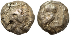 ATTICA. Athens or imitation, tetradrachm (silver, 17.00 g, 20 mm). Helmeted head of Athena right. Rev. Owl standing right, head facing, closed tail fe...