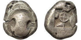 BOEOTIA. Thebes. Circa 480-460 BC. Hemidrachm (silver, 5.77 g, 15 mm). Boeotian shield. Rev. Incuse square with clockwise mill-sail pattern, with arch...