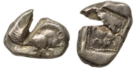 ISLANDS OFF IONIA. Samos. Circa 510-500 BC. Drachm (silver, 3.10 g, 15 mm). Forepart of a winged boar to right. Rev. Facing lion's scalp; all within d...