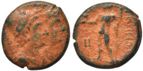 BRUTTIUM. Rhegion. Second Punic War, circa 211-201 BC. Tetrachalkon (bronze, 3.20 g, 15 mm). Jugate heads of the Dioskouroi right, wearing piloi and l...