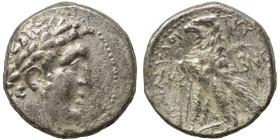 PHOENICIA. Tyre. 126/5 BC-65/6 AD. Shekel (silver, 13.48 g, 25 mm). Laureate head of Melkart to right, lion skin tied around neck. Rev. TYPOY IEPAΣ KA...