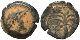 PHOENICIA. Tyre. 2nd-1st centuries BC. Ae (bronze, 1.49 g, 12 mm). Laureate head of Melkart right. Rev. Palm tree; Tyre monogram to left, [date to rig...
