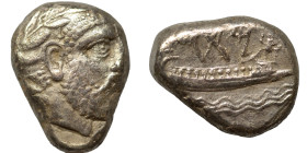 PHOENICIA. Arados. Uncertain king, circa 4th century BC. Shekel (silver, 10.26 g, 20 mm). Laureate head of Ba'al-Arwad to right. Rev. Galley to right,...