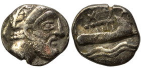 PHOENICIA. Arados. Uncertain king. Circa 400-380 BC. 1/16 Shekel (silver, 0.64 g, 9 mm). Laureate head of Ba'al-Arwad right. Rev. Galley right, above ...