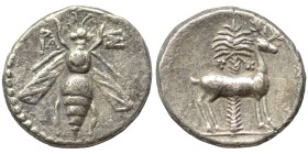 PHOENICIA. Arados. Circa 2nd century BC. Drachm (silver, 3.87 g, 17 mm). Bee with straight and open wings. Rev. Stag standing to right; behind, palm t...
