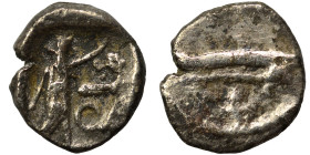 PHOENICIA. Sidon. Ba'alšillem II, circa 401-366 BC. 1/16 Shekel (silver, 0.62 g, 9 mm). Phoenician galley left, waves below. Rev. Persian king or hero...