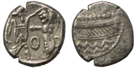 PHOENICIA. Sidon. Ba'alšillem II, circa 401-366 BC. 1/16 Shekel (silver, 0.76 g, 9 mm). Phoenician galley left, waves below. Rev. Persian king or hero...