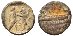 PHOENICIA. Sidon. Ba'alšillem II, circa 401-366 BC. 1/16 Shekel (silver, 0.88 g, 8 mm). Phoenician galley left, waves below. Rev. Persian king or hero...