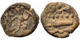 PHOENICIA. Sidon. Ba'alšillem II, circa 401-366 BC. 1/16 Shekel (silver, 0.77 g, 9 mm). Phoenician galley left, waves below. Rev. Persian king or hero...