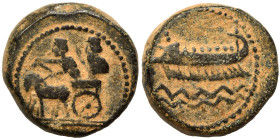 PHOENICIA. Sidon. Ae (bronze, 6.81 g, 17 mm). War galley moving left, waves below. Rev. Persian King carried left in chariot with driver. Betlyon 27; ...