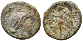 PHOENICIA. Marathos. 175/4-170/69 BC. Ae (bronze, 3.63 g, 15 mm). Laureate and draped female bust right. Rev. Nike advancing left; date (in Phoencian)...