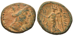 PHOENICIA. Marathos. 2nd-1st century BC. Ae (bronze, 7.94 g, 20 mm). Turreted and draped bust of Tyche right; palm frond over shoulder. Rev. Tyche sta...