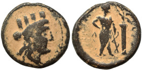 PHOENICIA. Karne. Circa 221/0 BC. Tetrachalkon (bronze, 6.00 g, 20 mm). Turreted head of Tyche right. Rev. Asklepios standing right, leaning on serpen...