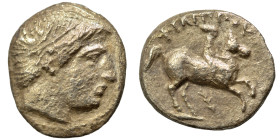 KINGS of MACEDON. Philip II, 359-336 BC. Hemidrachm (silver, 2.34 g, 13 mm). Diademed head of Apollo right. Rev. ΦΙΛΙΠΠΟΥ Rider on horse rearing right...