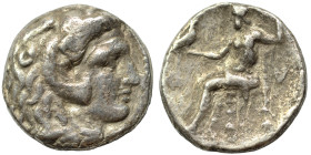 KINGS of MACEDON. Alexander III 'the Great', 336-323 BC. Tetradrachm (silver, 15.09 g, 23 mm). Head of Herakles right, wearing lion skin. Rev. Zeus se...