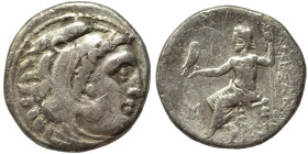 KINGS of MACEDON. Alexander III 'the Great', 336-323 BC. Drachm (silver, 3.60 g, 17 mm). Head of Herakles right, wearing lion skin. Rev. AΛΕΞΑΝΔΡΟΥ Ze...