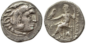 KINGS of MACEDON. Alexander III 'the Great', 336-323 BC. Drachm (silver, 4.19 g, 17 mm). Head of Herakles right, wearing lion skin. Rev. AΛΕΞΑΝΔΡΟΥ Ze...