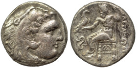 KINGS of MACEDON. Alexander III 'the Great', 336-323 BC. Drachm (silver, 3.51 g, 16 mm). Head of Herakles right, wearing lion skin. Rev. AΛΕΞΑΝΔΡΟΥ Ze...