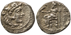 KINGS of MACEDON. Alexander III the Great, 336-323 BC. Obol (silver, 0.65 g, 8 mm). Head of Herakles to right, wearing lion skin headdress. Rev. Zeus ...