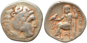 KINGS of MACEDON. Philip III Arrhidaeus, 323-317 BC. Drachm (silver, 4.18 g, 18 mm), Lampsacus. Head of Heracles to right, wearing lion skin headdress...
