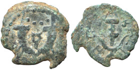 JUDAEA. Herodians. Herod I, 40-4 BC. Prutah (bronze, 1.02 g, 13 mm), Jerusalem. Anchor. Rev. Double cornucopiae; caduceus between, pellets above. Mesh...