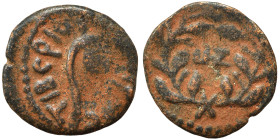 JUDAEA. Procurators. Pontius Pilate, 26-36. Prutah (bronze, 1.01 g, 13 mm), 30-1 / year 17 of Tiberius. L IZ Date in wreath. Rev. TIBEPIOY KAICAPOC Li...