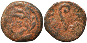 JUDAEA. Procurators. Pontius Pilate, 26-36. Prutah (bronze, 1.77 g, 14 mm), 30-1 / year 17 of Tiberius. L IZ Date in wreath. Rev. TIBEPIOY KAICAPOC Li...
