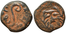 JUDAEA. Procurators. Pontius Pilate, 26-36. Prutah (bronze, 1.64 g, 14 mm). [Date] in wreath. Rev. TIBEPIOY KAICAPOC Lituus. Hendin 6371-2. Nearly ver...