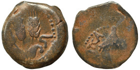 JUDAEA. Herodians. Agrippa I, 37-43. Prutah (bronze, 2.55 g, 17 mm), Jerusalem. Umbrella-like canopy with fringes. Rev. Three grain ears; L ς (date) f...