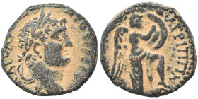 JUDAEA. Herodians. Agrippa II, with Domitian, circa 50-100. Ae (bronze, 4.73 g, 16 mm), Tiberias, 83/4 AD. ΚΑΙϹAP [ΔΟΜΙΤΙΑΝΟϹ] Laureate head of Domiti...