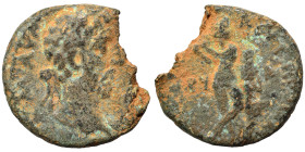 JUDAEA. Caesarea Panias. Commodus, 177-192. Ae (bronze, 8.70 g, 22 mm). Laureate bust right. Rev. Pan standing facing, legs crossed and leaning on tre...
