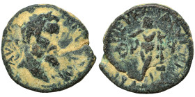 JUDAEA. Caesarea Panias. Septimius Severus, 193-211. Ae (bronze, 6.59 g, 24 mm). Laureate bust right. Rev. Pan standing facing, legs crossed and leani...