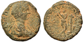 JUDAEA. Caesarea Panias. Geta, as Caesar, 198-209. Ae (bronze, 9.31 g, 21 mm). Laureate bust right. Rev. Pan standing facing, legs crossed and leaning...