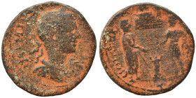 JUDAEA. Neapolis. Philip II. 247-249. Ae (bronze, 12.08 g, 25 mm). IMP M IVL [PHILIPPVS AVG] Laureate and draped bust right. Rev. Philip I and Philip ...
