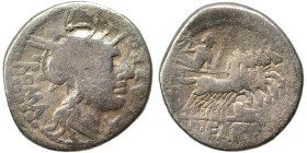 Q. Fabius Labeo, 124 BC. Denarius (silver, 3.66 g, 19 mm), Rome. LABEO-ROMA Helmeted head of Roma to right; below chin, X (mark of value). Rev. Q•FABI...