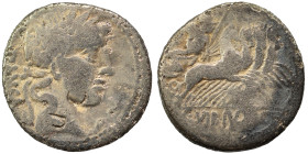 C. Vibius C.f. Pansa, 90 BC. Denarius (silver, 3.19 g, 18 mm), Rome. PANSA Laureate head of Apollo to right. Rev. C•VIBIVS•C•F Minerva driving quadrig...