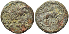 SYRIA, Seleucis and Pieria. Antioch. Pseudo-autonomous issue, time of Augustus, 27 BC-14 AD. Ae (bronze, 7.31 g, 19 mm), 13/14 AD. Laureate head of Ze...