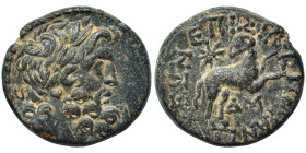 SYRIA, Seleucis and Pieria. Antioch. Pseudo-autonomous issue, time of Augustus, 27 BC-14 AD. Ae (bronze, 7.34 g, 20 mm), 13/14 AD. Laureate head of Ze...