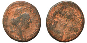 SYRIA, Seleucis and Pieria. Antioch. Brockage Ae (bronze, 4.50 g, 19 mm). Turreted bust of Tyche right. Rev. Incuse of obverse. Fine.